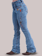 Calça Jeans Feminina Country Bordada Flare Texas Farm Clara