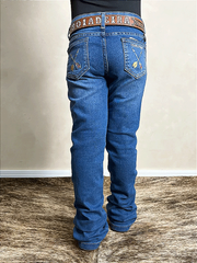 Calça Jeans Menina Infantil Bordada Flare Rodeio Texas Farm