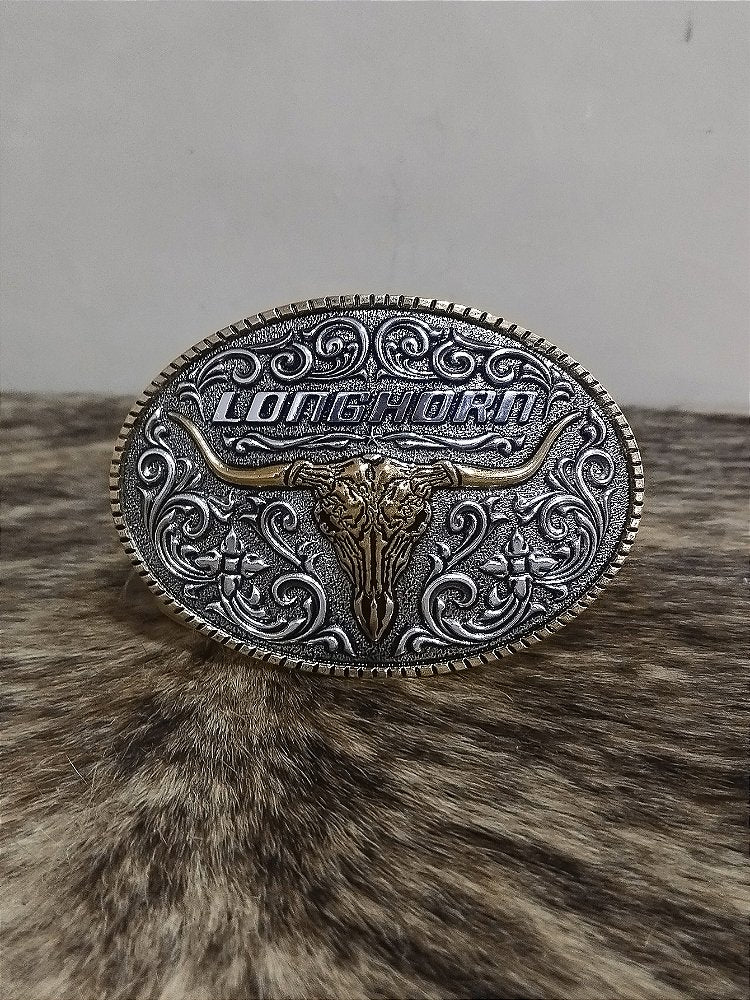 Fivela Long Horn Redonda Dourada Master Country Cowboy