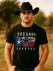Camiseta Country Preta Texanos Cowboy Manga Curta Tx