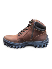 Tênis Masculino Coturno Militar Zebu Couro Zíper Tratorado
