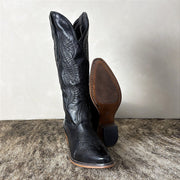 Bota Feminina Couro Legítimo Bordada Bico Fino Rodeio Texana