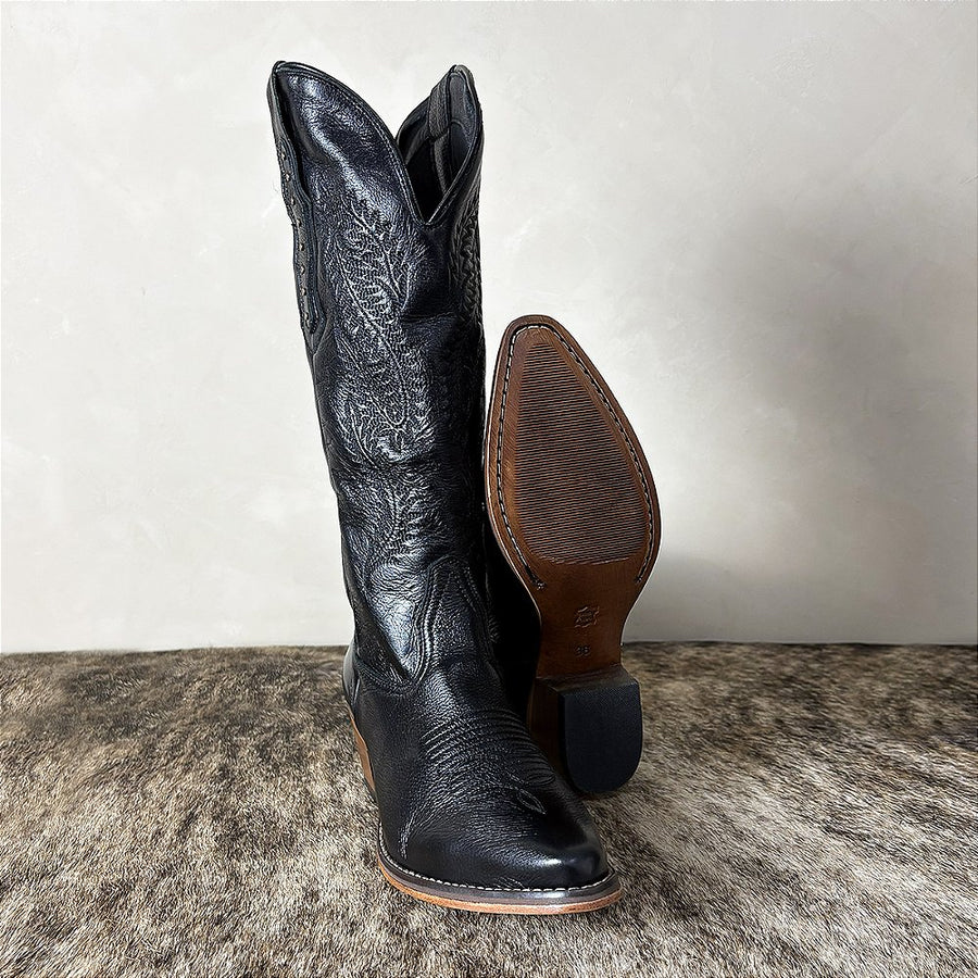 Bota Feminina Couro Legítimo Bordada Bico Fino Rodeio Texana