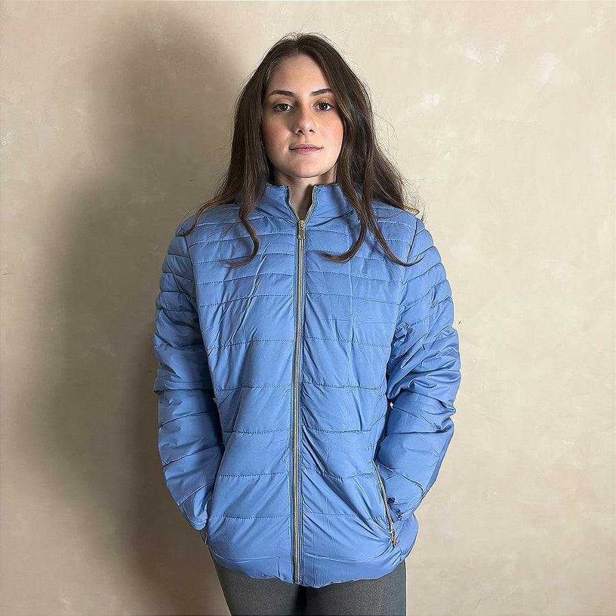 Jaqueta Feminina Puffer Nylon Casaco Bobojaco Premium Azul