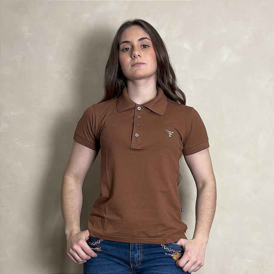 Camiseta Texas Farm Polo Feminina Original Algodão Marrom