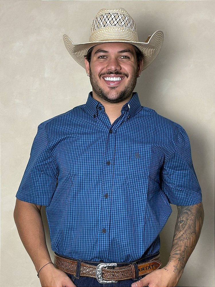 Camisa Country Xadrez Manga Curta Masculina Western Texas
