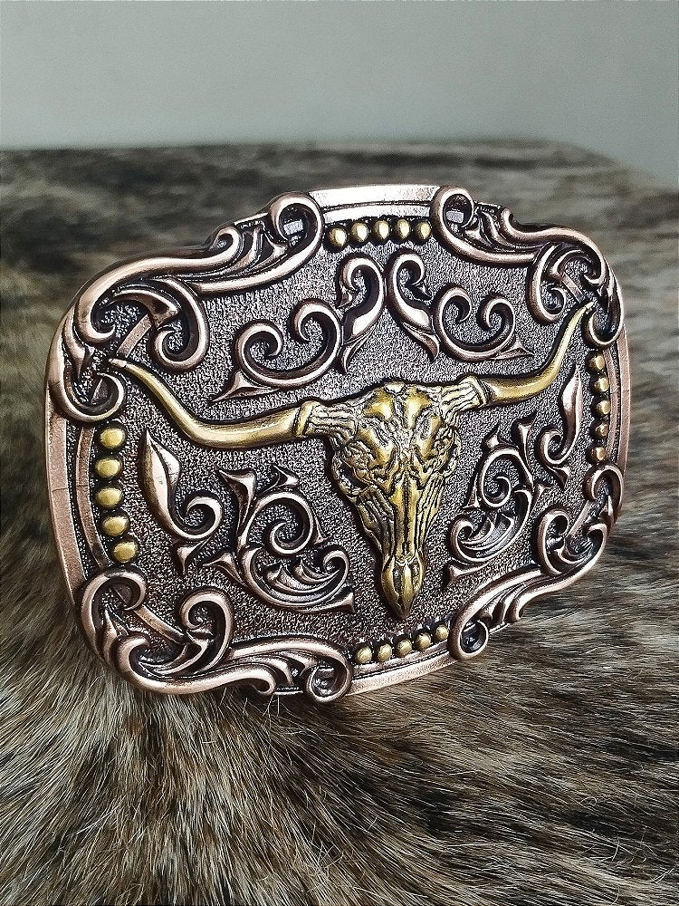 Fivela Long Horn Bronze com Adornos Master Country Cowboy