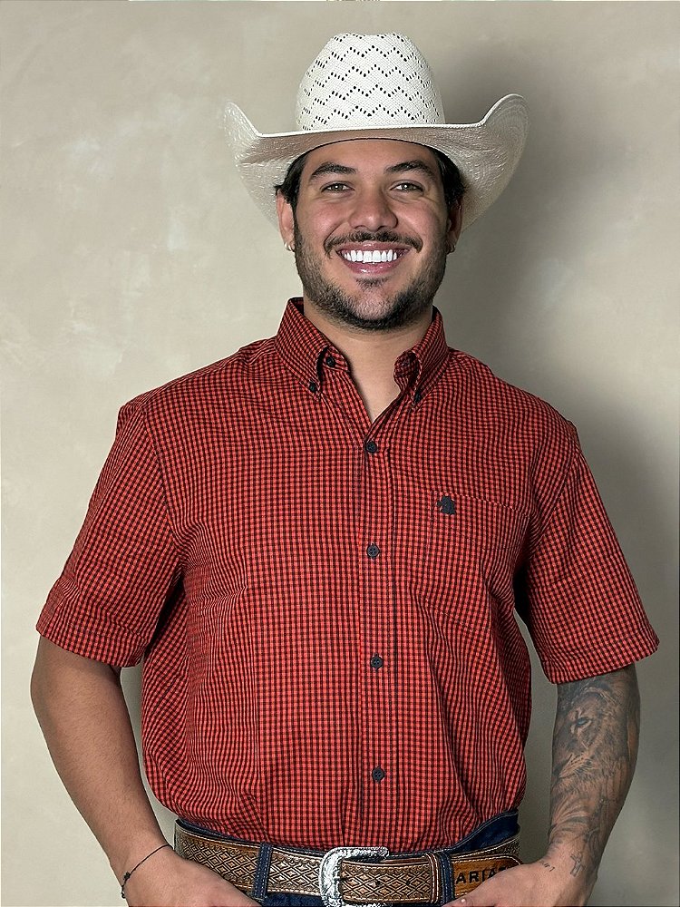 Camisa Country Xadrez Manga Curta Masculina Western Texas