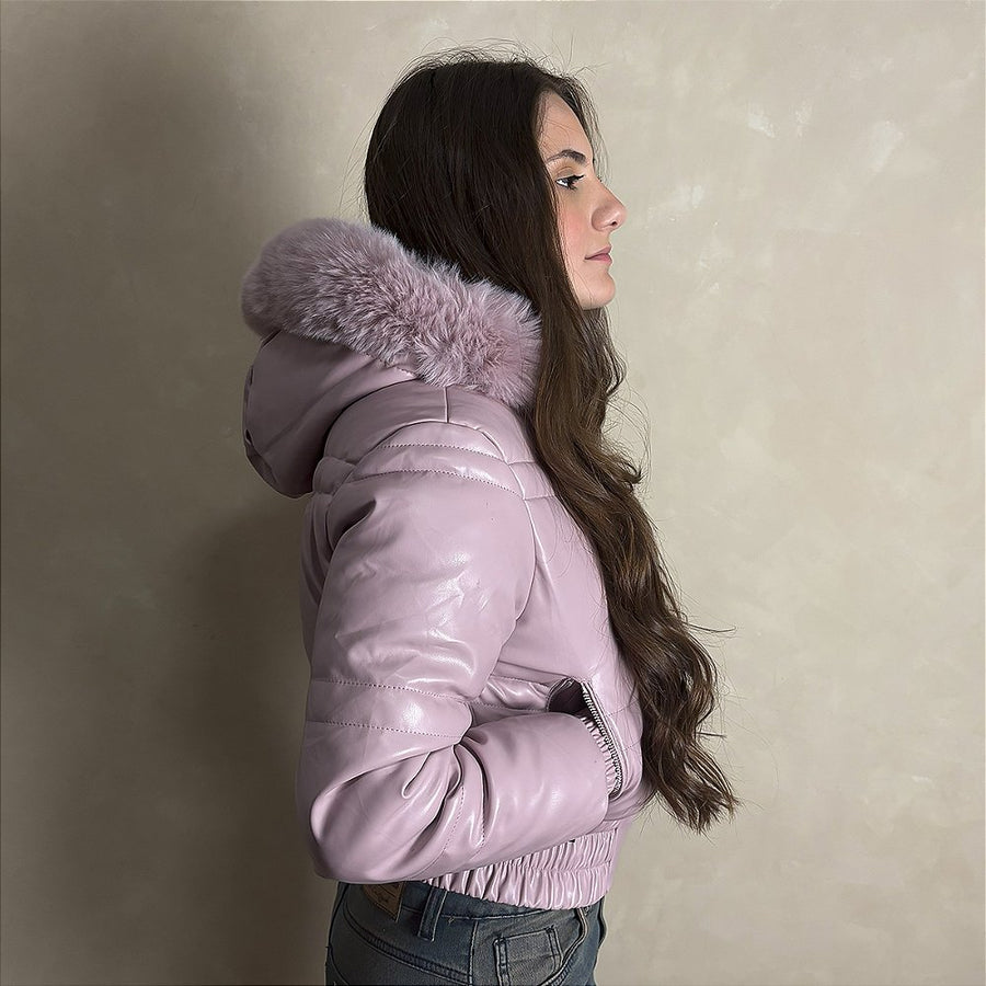 Jaqueta Feminina Cropped Curta Puffer Bobojaco Frio Rosa