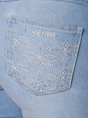 Calça Jeans Feminina Texas Farm Barra Larga Azul Claro Agro