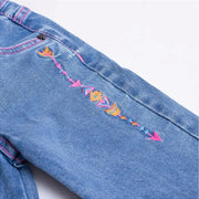 Calça Texas Farm Infantil Bordada Flare Barra Larga Clara