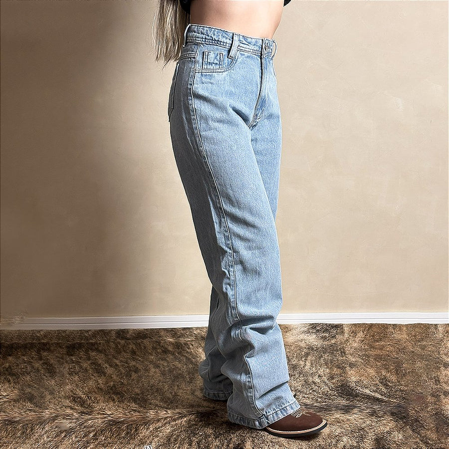 Calça Jeans Feminina Wide Leg Perna Barra Larga Cold Lisa
