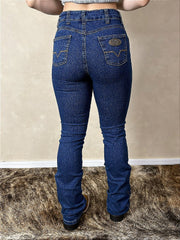 Calça Country Feminina Jeans Cintura Alta Barra Larga Texas