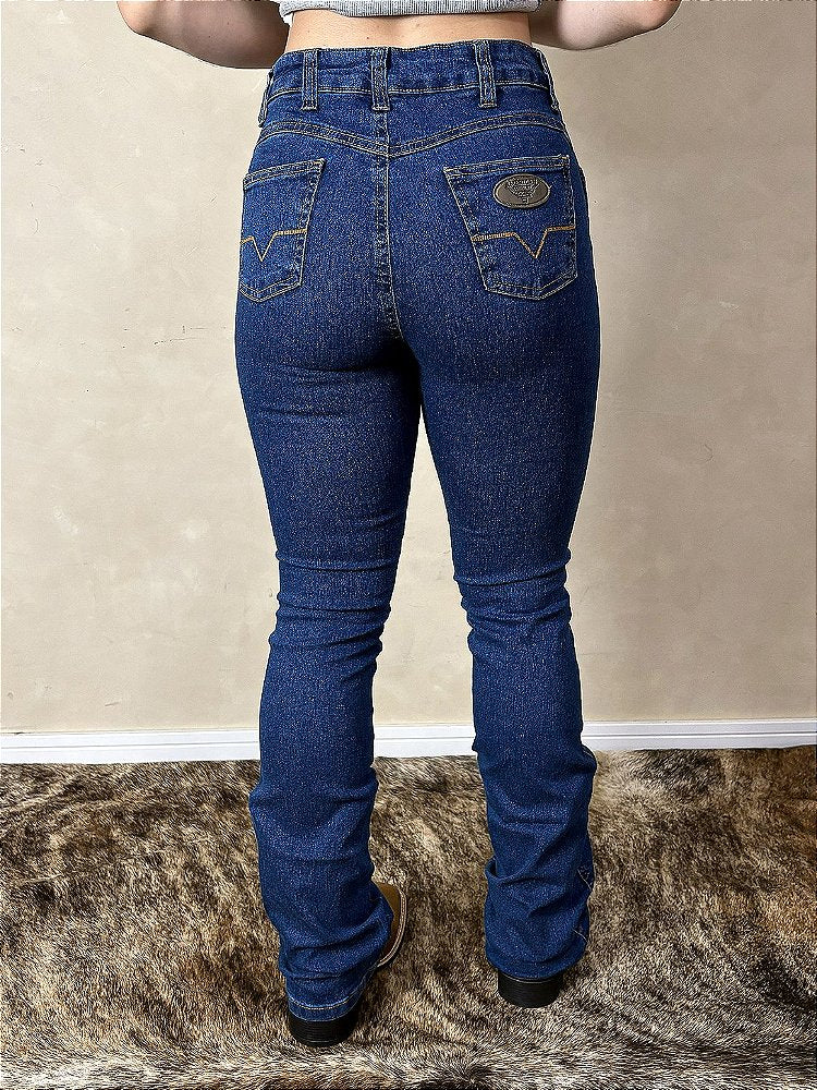 Calça Country Feminina Jeans Cintura Alta Barra Larga Texas