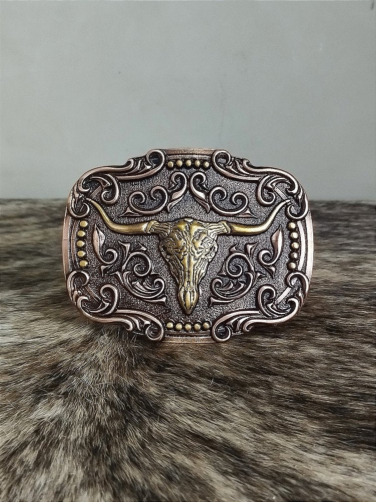 Fivela Long Horn Bronze com Adornos Master Country Cowboy