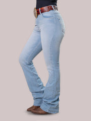 Calça Jeans Feminina Texas Farm Barra Larga Azul Claro Agro