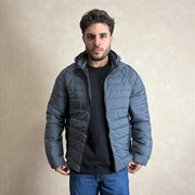 Jaqueta Puffer Bobojaco Capuz Removível Blusa De Frio Cinza
