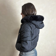 Jaqueta Feminina Puffer Nylon Manga Removível Bomber Preto