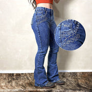 Calça Jeans Feminina Bordada Flare West Country Marmorizada