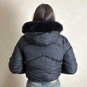 Jaqueta Feminina Puffer Nylon Manga Removível Bomber Preto