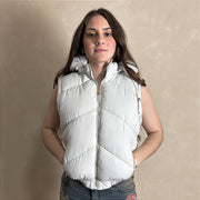 Jaqueta Feminina Puffer Estilosa Manga Removível Top Branco