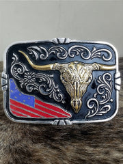 Fivela Long Horn Preta Master Country Cowboy Bandeira USA