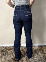 Calça Country Feminina Jeans Cintura Alta Barra Larga Texas