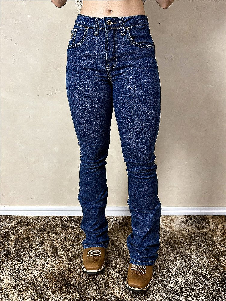 Calça Country Feminina Jeans Cintura Alta Barra Larga Texas