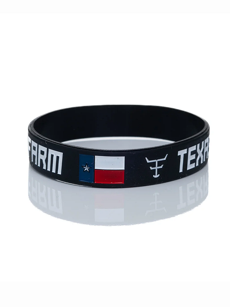 Pulseira Country Texas Farm Silicone Bandeira Preto Branco