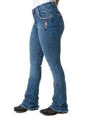 Calça Jeans Feminina Texas Farm Flare Barra Larga Country