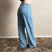 Calça Jeans Feminina Wide Leg Luna Larga Lisa Cintura Alta