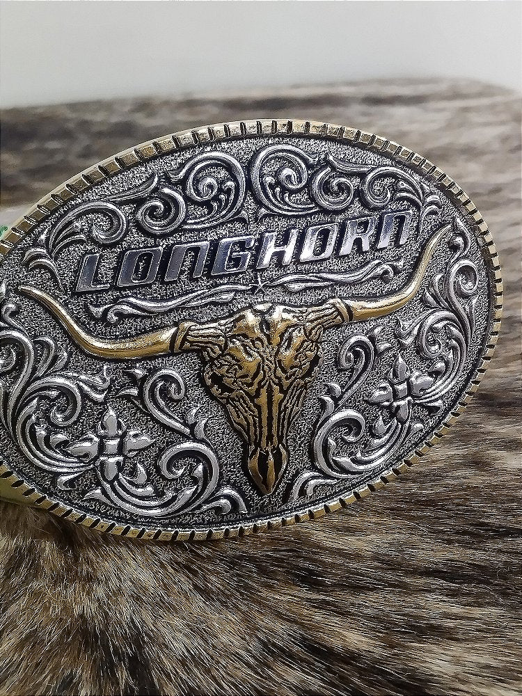 Fivela Long Horn Redonda Dourada Master Country Cowboy