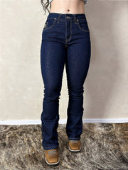Calça Country Feminina Jeans Cintura Alta Barra Larga Texas