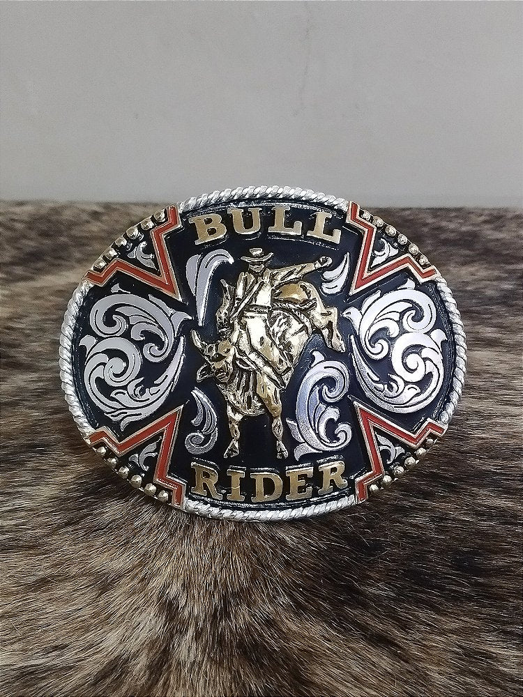 Fivela Bull Rider Redonda Master Country Cowboy Dourada