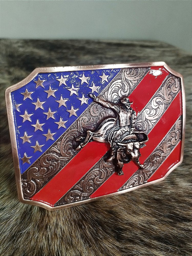 Fivela Bull Rider Bronze Bandeira EUA Master Country Western