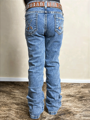 Calça Jeans Menina Infantil Bordada Flare Rodeio Texas Farm