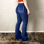 Calça Jeans Feminina Flare West Country Escura Flor Bordada