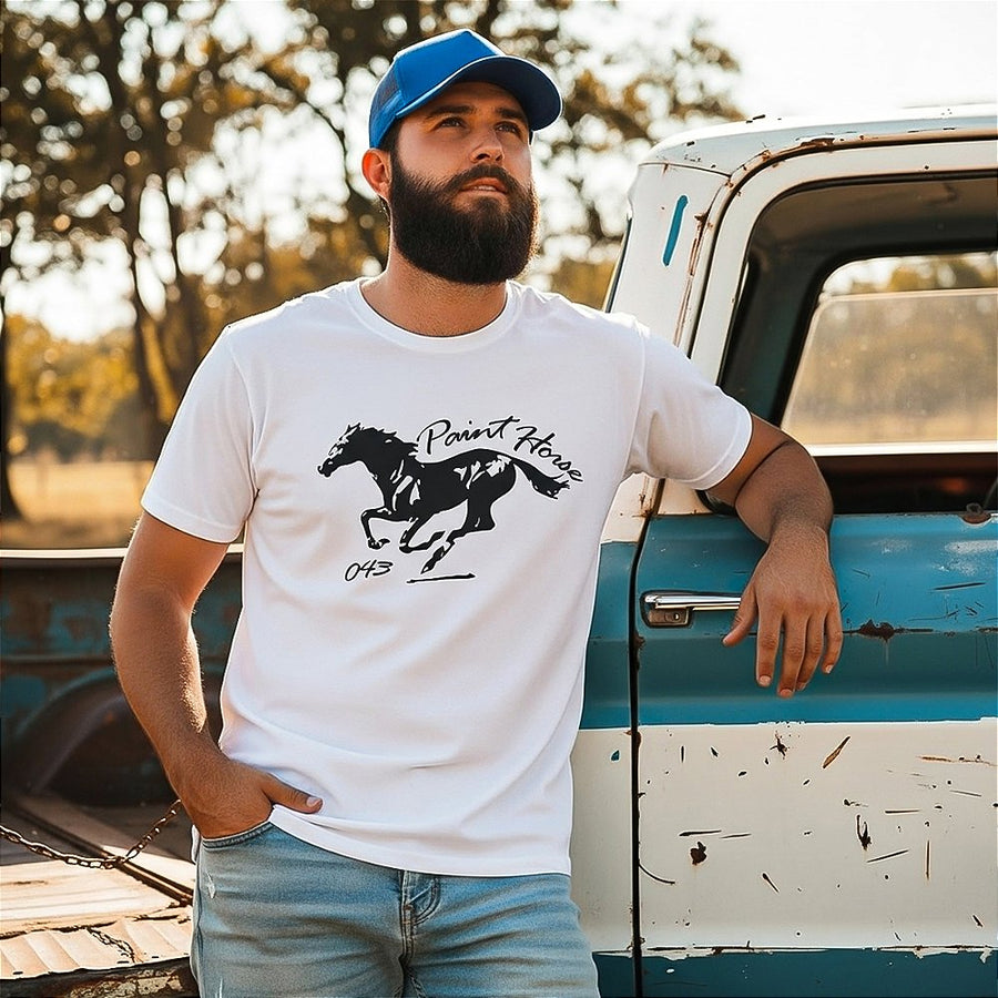 Camiseta Manga Curta Country Masculina Larga Branca Algodão