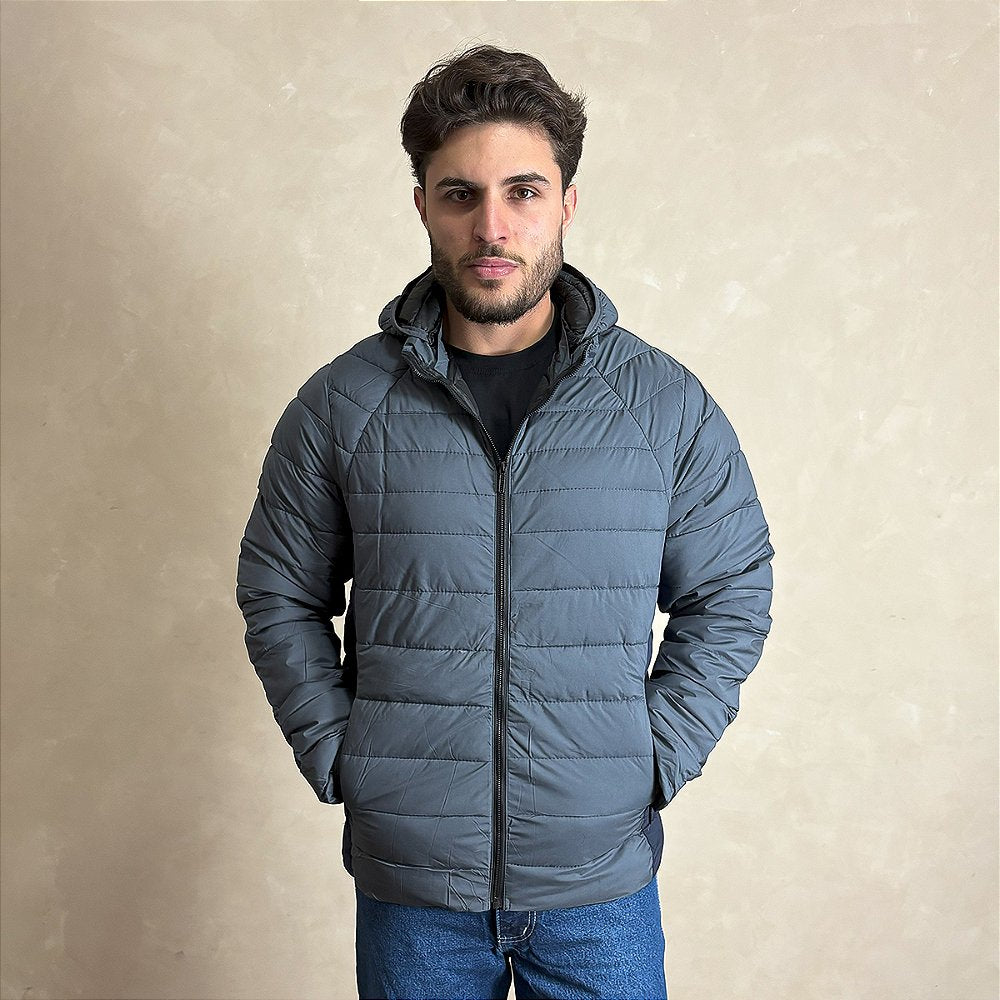 Jaqueta Puffer Bobojaco Capuz Removível Blusa De Frio Cinza