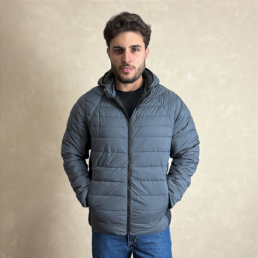 Jaqueta Puffer Bobojaco Capuz Removível Blusa De Frio Cinza