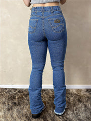 Calça Country Feminina Jeans Cintura Alta Barra Larga Texas