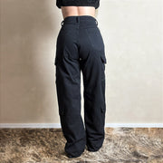 Calça Jeans Feminina Preta Cargo Eclipse Bolsos Laterais