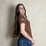 Camiseta Texas Farm Polo Feminina Original Algodão Marrom