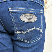 Calça Jeans Infantil Feminina Menina Bordada Country Flare