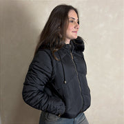 Jaqueta Feminina Puffer Nylon Manga Removível Bomber Preto