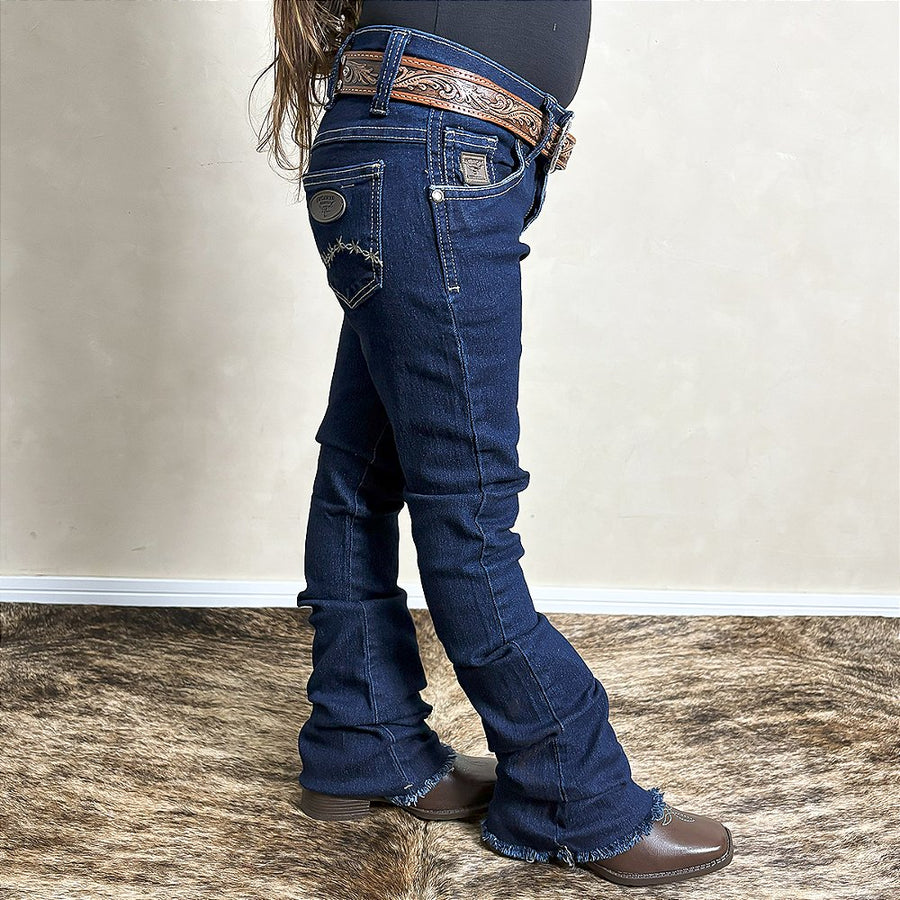 Calça Jeans Infantil Feminina Menina Bordada Country Flare