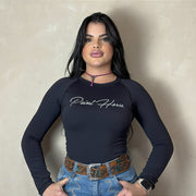 Camisa Country Proteção UV Feminina Farm Manga Longa Preta