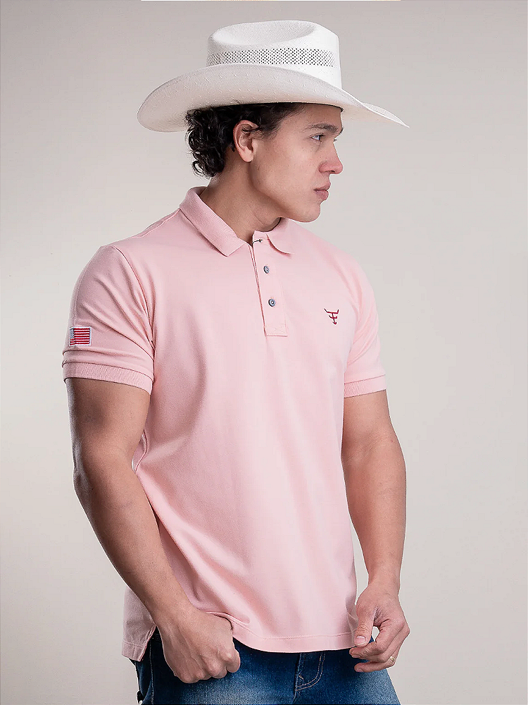 Camiseta Texas Farm Polo Masculina Original Tx Rosa Claro
