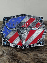 Fivela Master Long Horn Prata Bandeira EUA Cowboy Country