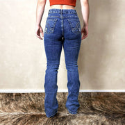 Calça Jeans Feminina Bordada Flare West Country Marmorizada